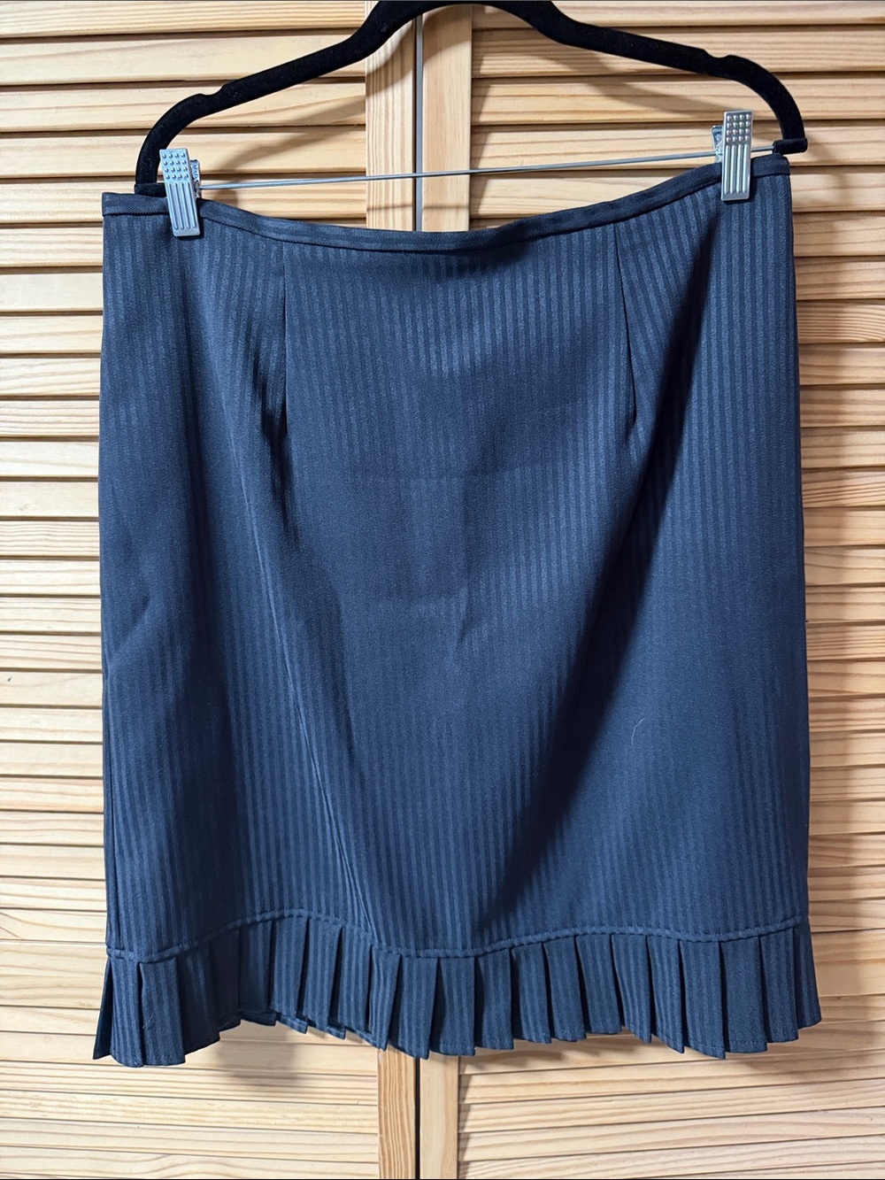Black Pinstripe Pencil Skirt with Pleated Hem